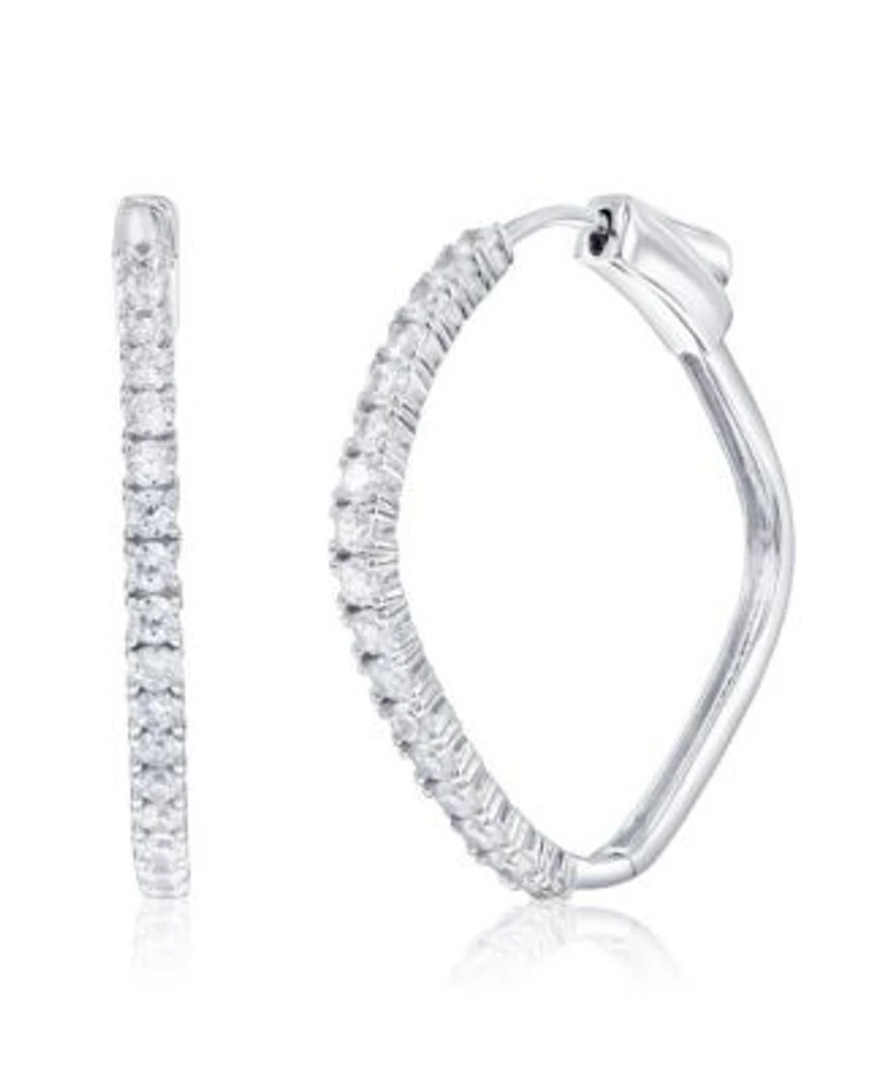 Sterling Silver Diamond Shaped 30mm Cz Hoop Earrings