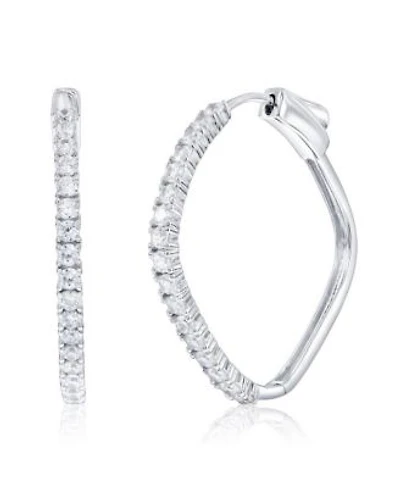 Sterling Silver Diamond Shaped 30mm Cz Hoop Earrings