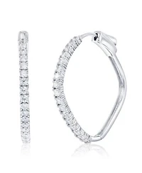 Sterling Silver Diamond Shaped 30mm Cz Hoop Earrings