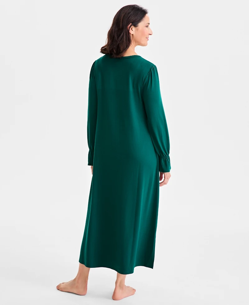 Charter Club Women's Long-Sleeve Embroidered Knit Nightgown