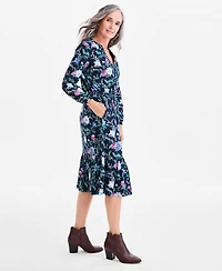 Style & Co Petite Chintz Floral Flared Knit Midi Dress, Macy's Exclusive