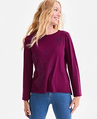 Style & Co Petite Placed Sequin Puff-Shoulder Long-Sleeve Top, Macy's Exclusive