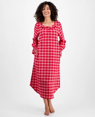 Charter Club Women's Flannel Ruffle-Neck Long Sleeve Nightgown