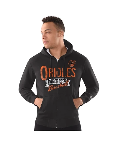 Starter Men's Black Baltimore Orioles Distressed Full-Zip Hooded Jacket