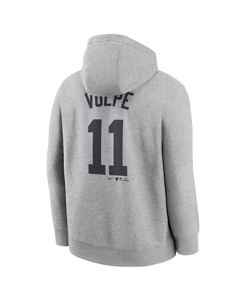 Nike Men's Anthony Volpe Heather Gray New York Yankees Player Name Number Club Fleece Pullover Hoodie