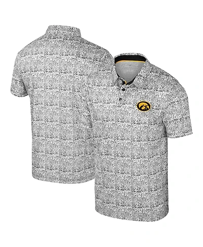 Colosseum Men's Black/White Iowa Hawkeyes Big Tall Allover Polo Shirt