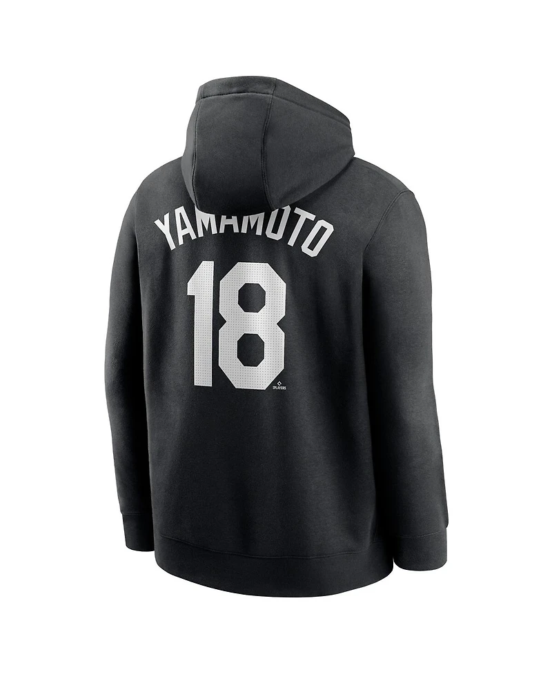 Nike Men's Yoshinobu Yamamoto Black Los Angeles Dodgers Player Name Number Club Fleece Pullover Hoodie