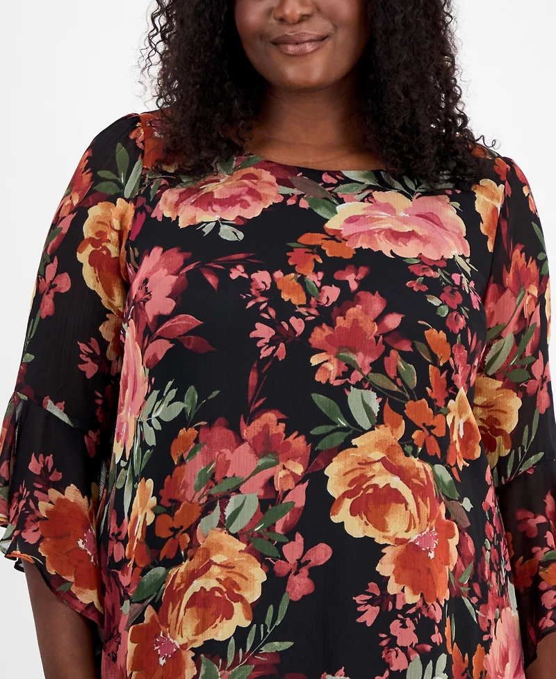 Connected Plus Printed Round-Neck Sheath Dress