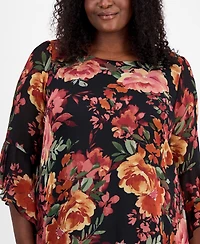 Connected Plus Printed Round-Neck Sheath Dress