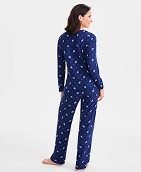 Charter Club Plus Size Long-Sleeve Henley Knit Pajama Set