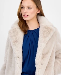 Anne Klein Petite Notch-Collar Crop Faux-Fur Jacket