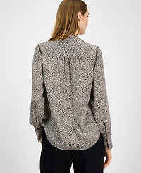 Anne Klein Women's Printed V-Neck Long-Sleeve Blouse
