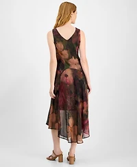 Robbie Bee Petite Printed Cowlneck High-Low Midi Dress