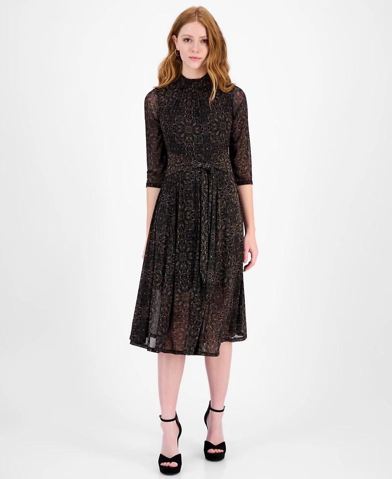 Robbie Bee Petite Mock Neck Printed Midi Dress