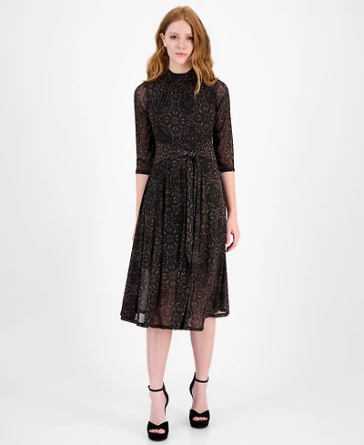Robbie Bee Petite Mock Neck Printed Midi Dress
