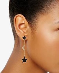Karl Lagerfeld Paris Pave Star & Moon Linear Drop Earrings