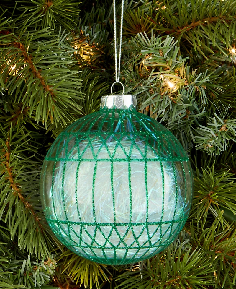 Holiday Lane Enchanted Emerald Green and Clear Glass Ball Ornament, Macy's Exclusive