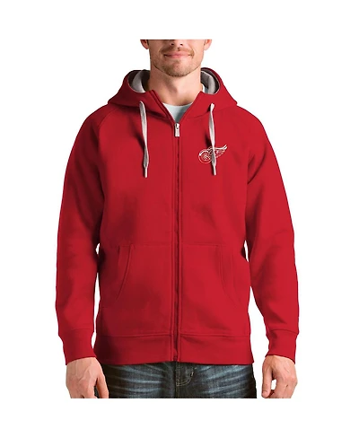 Antigua Men's Red Detroit Wings Logo Victory Full-Zip Hoodie