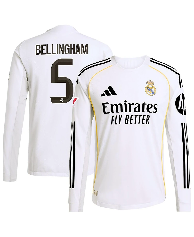 Adidas Men's Jude Bellingham White Real Madrid 2025/26 Home Authentic Long Sleeve Jersey