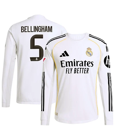Adidas Men's Jude Bellingham White Real Madrid 2025/26 Home Authentic Long Sleeve Jersey