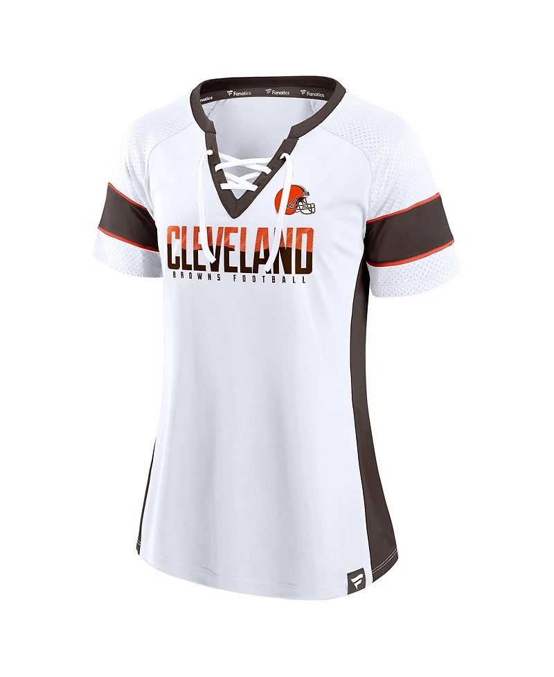 Fanatics Women's White Cleveland Browns Athena Lace-Up V-Neck T-Shirt