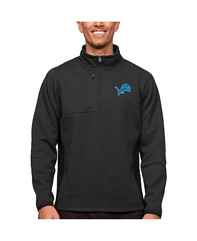 Antigua Men's Heathered Black Detroit Lions Course Quarter-Zip Pullover Sweatshirt