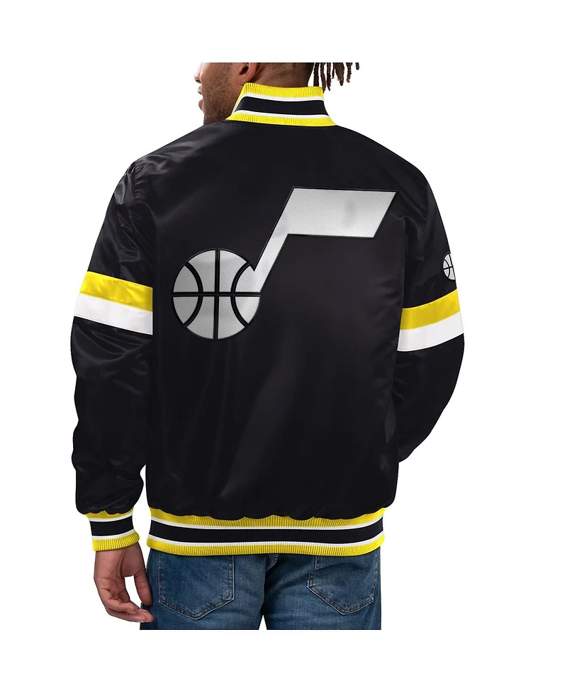 Starter Men's Black Utah Jazz Home Game Satin Full-Snap Varsity Jacket