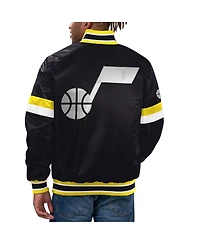 Starter Men's Black Utah Jazz Home Game Satin Full-Snap Varsity Jacket
