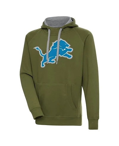 Antigua Men's Olive Detroit Lions Primary Logo Victory Pullover Hoodie