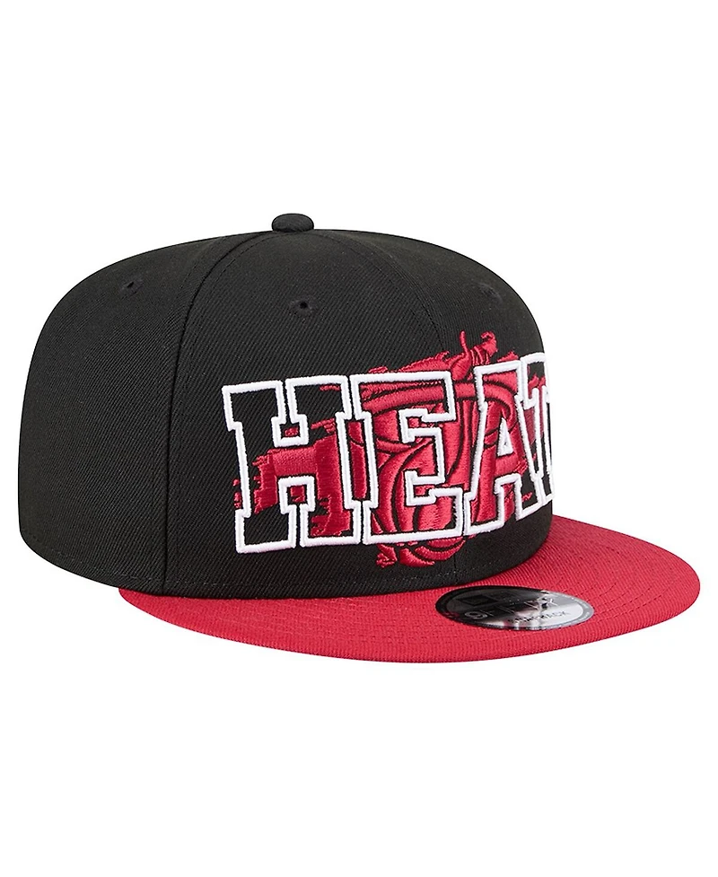 New Era Men's Black/Red Miami Heat Sport Night Splatter 2-Tone 9FIFTY Snapback Hat