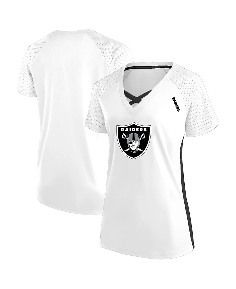 Fanatics Women's White Las Vegas Raiders Plus Glitter Lace-Up V- Neck T-Shirt