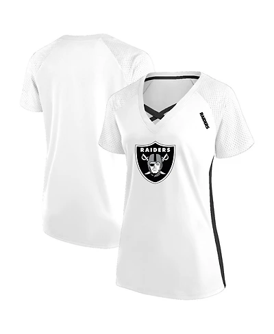 Fanatics Women's White Las Vegas Raiders Plus Glitter Lace-Up V- Neck T-Shirt