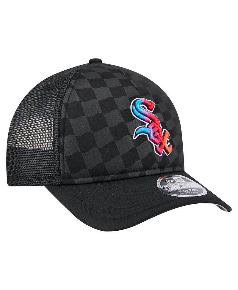 New Era Men's Black Chicago White Sox Gradient 9FORTY A-Frame M-Crown Trucker Adjustable Hat