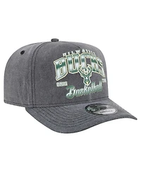 New Era Men's Charcoal Milwaukee Bucks Throwback Washed Pre-Curved 9FIFTY Snapback Hat
