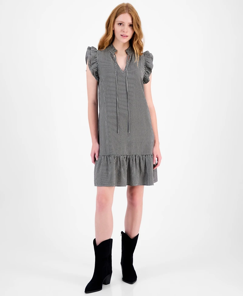Sandra Darren Petite Flutter-Sleeve Striped Shift Dress