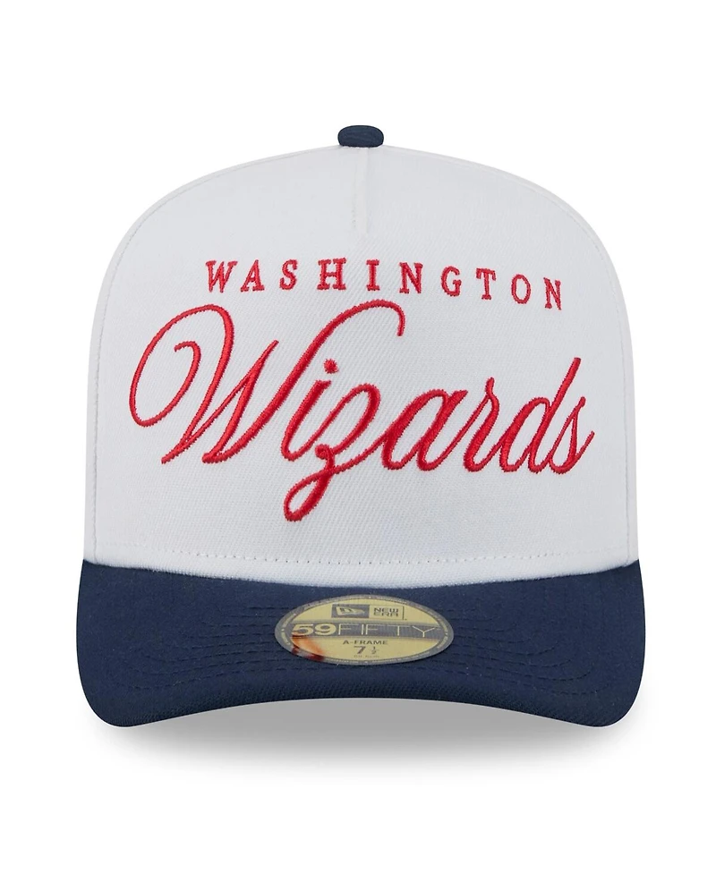 New Era Men's White/Navy Washington Wizards 2025 Nba Draft A-Frame 59FIFTY Fitted Hat