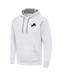 Antigua Men's White Detroit Lions Brushed Carbon Victory Pullover Hoodie