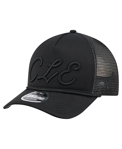 New Era Men's Black Cleveland Guardians City Initial 9FORTY A-Frame M-Crown Adjustable Trucker Hat