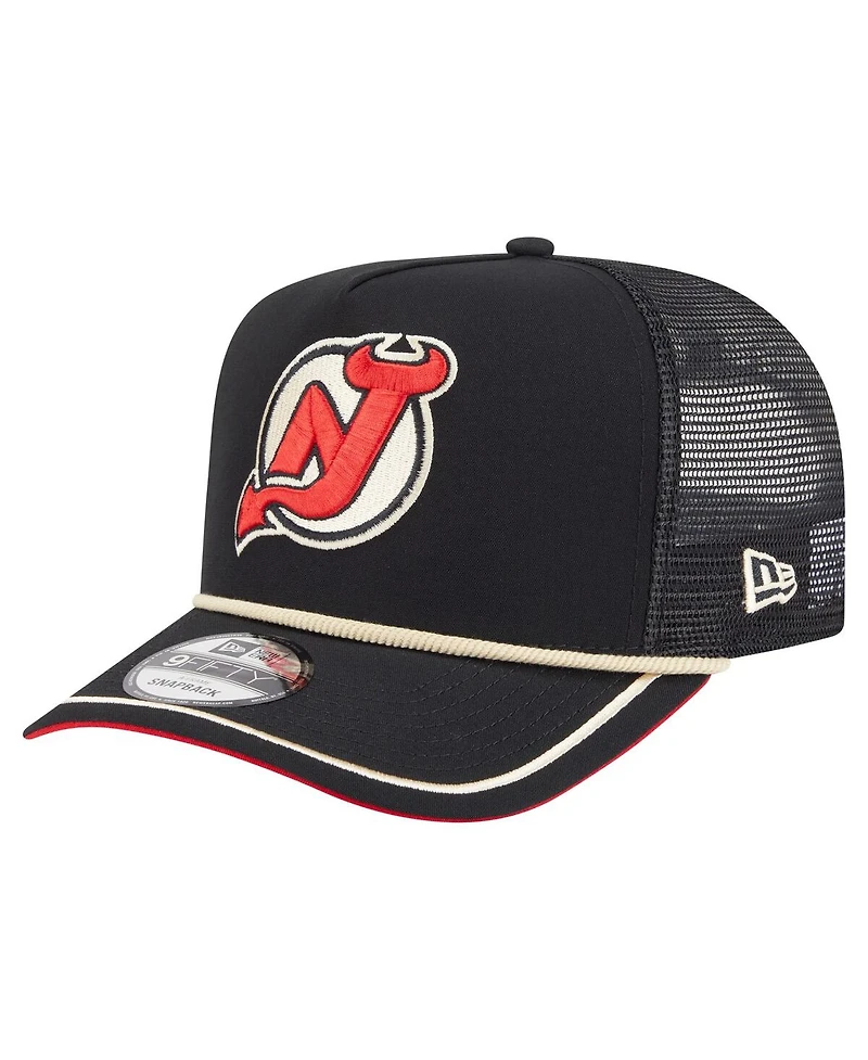 New Era Men's Black New Jersey Devils Vintage Team Rope A-Frame 9FIFTY Snapback Hat