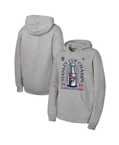 Fanatics Big Boys and Girls Heather Gray Florida Panthers 2025 Stanley Cup Champions Locker Room Pullover Hoodie