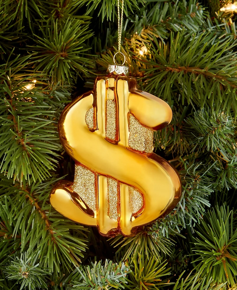 Holiday Lane Eclectic Charm Glass Dollar Sign Ornament, Macy's Exclusive