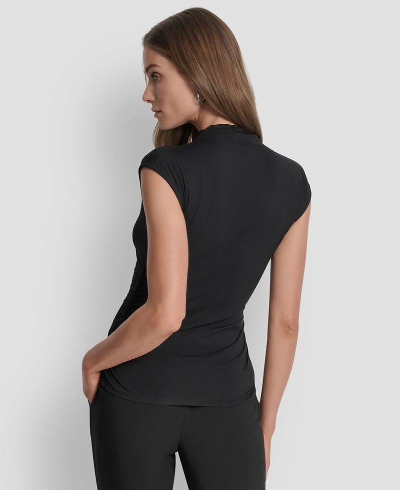Dkny Women's Mock-Neck Sleeveless Side-ruched Knit Top, Regular & Petite