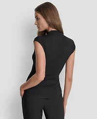 Dkny Women's Mock-Neck Sleeveless Side-ruched Knit Top, Regular & Petite