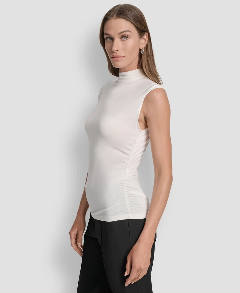 Dkny Women's Mock-Neck Sleeveless Side-ruched Knit Top, Regular & Petite