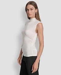 Dkny Women's Mock-Neck Sleeveless Side-ruched Knit Top, Regular & Petite