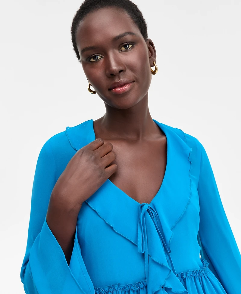 I.n.c. International Concepts Women's Printed Ruffle-Collar Top, Macy's Exclusive