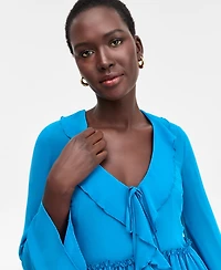 I.n.c. International Concepts Women's Printed Ruffle-Collar Top, Macy's Exclusive