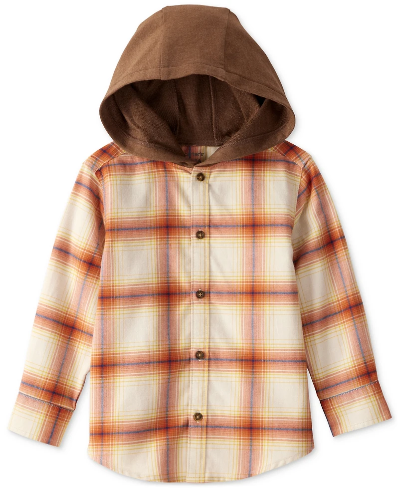 Carter's Toddler Boys Plaid Cotton Long-Sleeve Hooded Button-Down Shirt