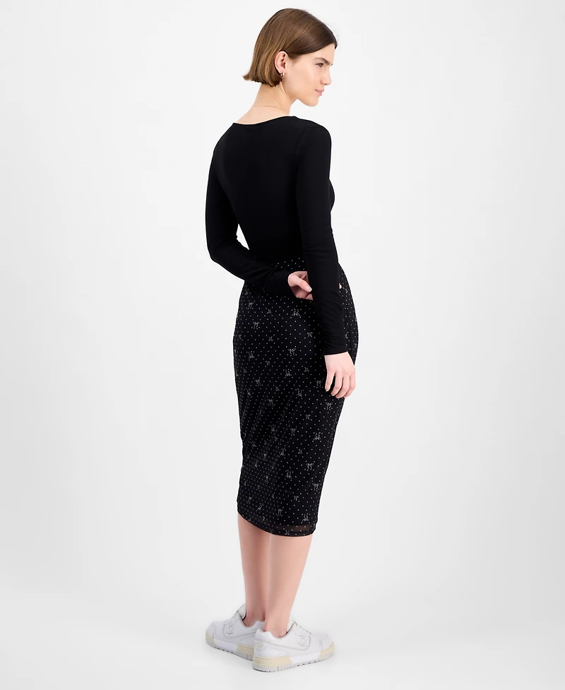 Tinseltown Juniors' Printed-Mesh Midi Skirt