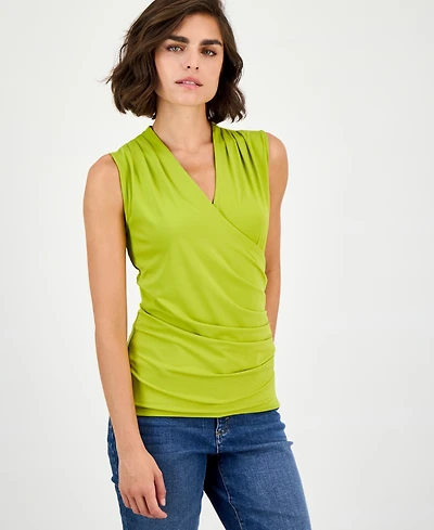 I.n.c. International Concepts Women's Sleeveless Faux-Wrap Top, Macy's Exclusive
